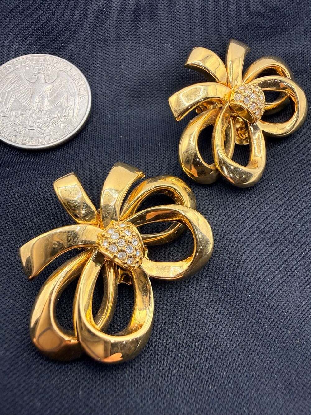 Elizabeth Taylor WD Gold Tone Rhinestone Bow Earrings